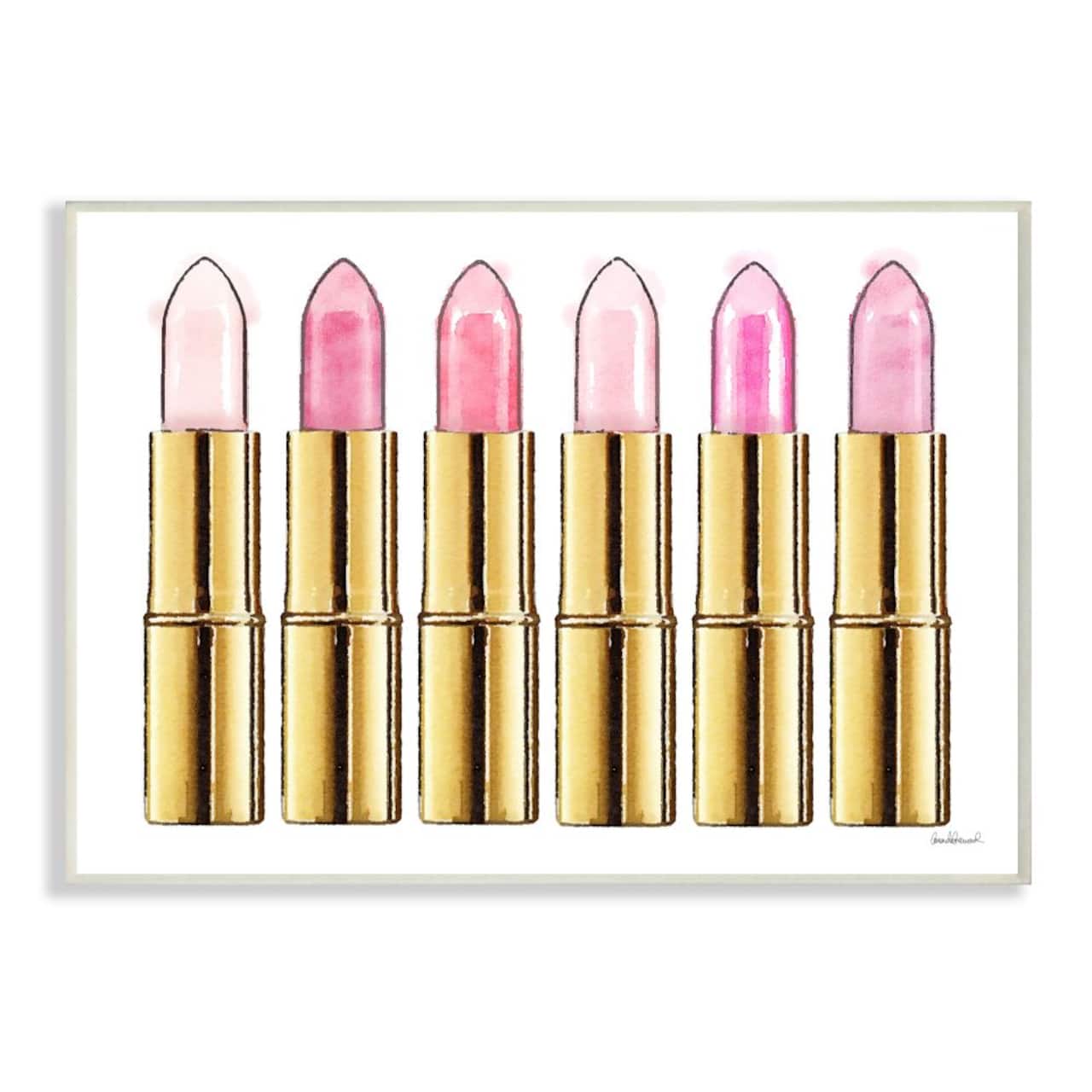 Stupell Industries Pink Gold Lipstick Glam Fashion Watercolor Wall Plaque